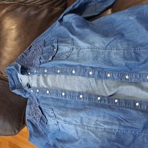 Cato Blue Jean Shirt w/ Lace design.